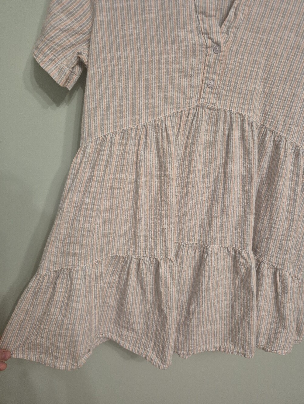 Japna Womens Boho Pastel Striped Tiered Short Sleeve Tunic Mini Dress Size Large - Picture 4 of 5